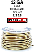 Load image into Gallery viewer, Red Brass Solid Bare Wire Round Selection, Bright, Dead Soft, 1/2 LB, Choose from 12 to 26 Gauge