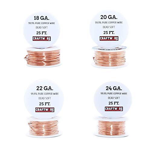 Assorted Solid Bare Copper Wire Round Selection, Bright, Dead Soft and Half Hard, 25 Feet, Choose