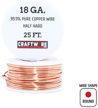 Load image into Gallery viewer, Assorted Solid Bare Copper Wire Round Selection, Bright, Dead Soft and Half Hard, 25 Feet, Choose
