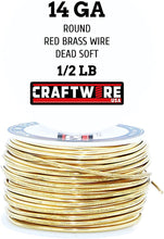 Load image into Gallery viewer, Red Brass Solid Bare Wire Round Selection, Bright, Dead Soft, 1/2 LB, Choose from 12 to 26 Gauge
